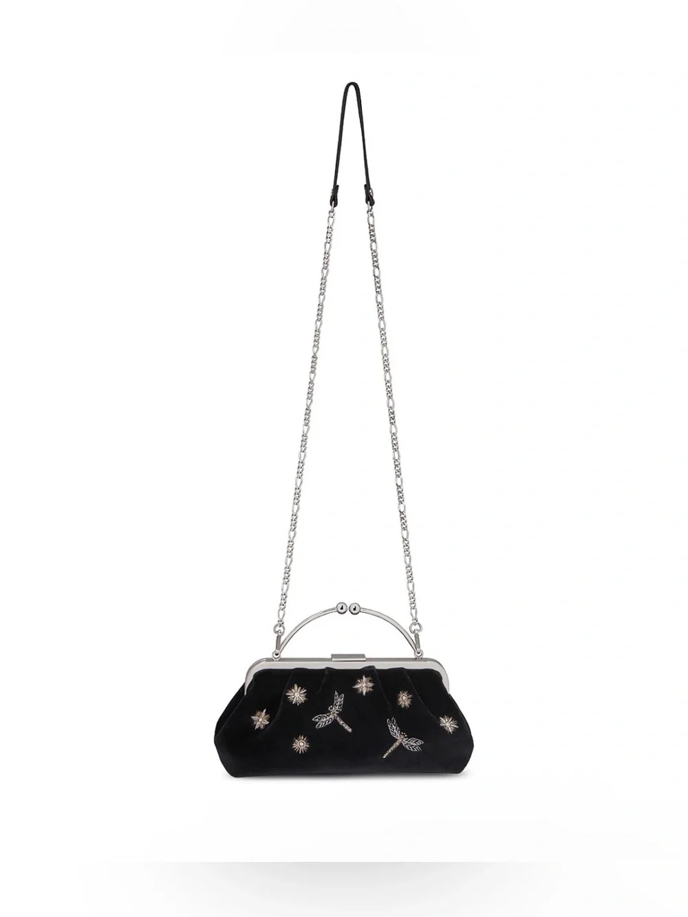 Stratheberry x Cinq a Sept Frame Black Velvet Clutch. Black Embroidered._10